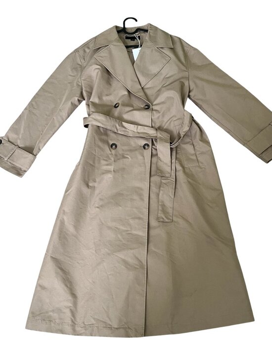 Zara Long Trench Coat Taupe Brown Size M Double Breasted Belted Sustainable NWT - Picture 8 of 11
